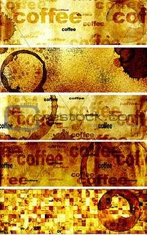 Set of banners with paper texture and drops of coffee 