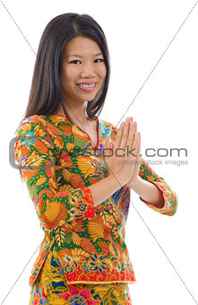 Southeast Asian girl greeting 