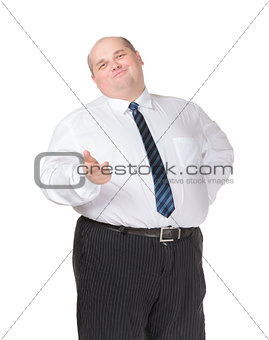 Obese businessman making gesturing