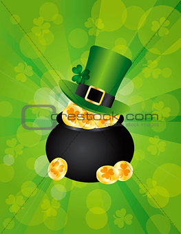 St Patricks Leprechaun Hat on Pot of Gold Background