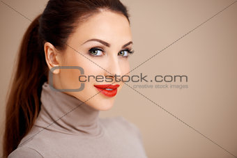 Beautiful sexy woman in red lipstick