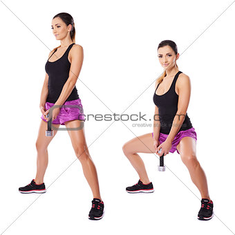 Female athlete working with dumbbells