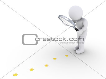 Person with magnifier follows the money