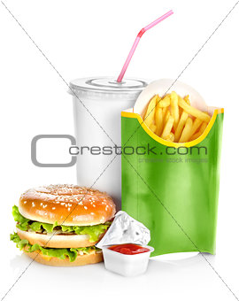 Sandwich with french fries isolated