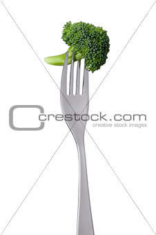 broccoli floret on fork isolated