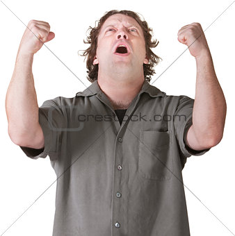 Emotional Man with Fists Up