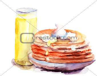 Pancakes stack with juice