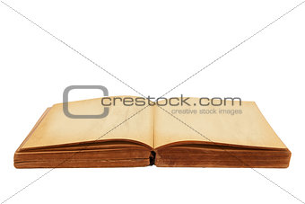 Opened old book isolated white background