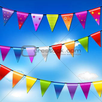 Rainbow Bunting Banner Garland With Blue Sky