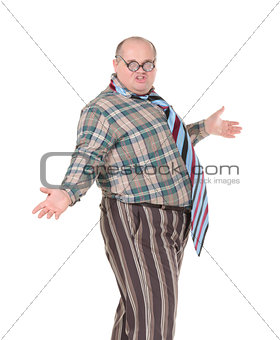 Obese man with an outrageous fashion sense