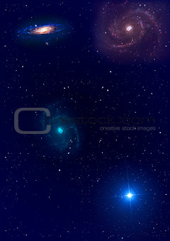 galaxy and stars in deep blue space