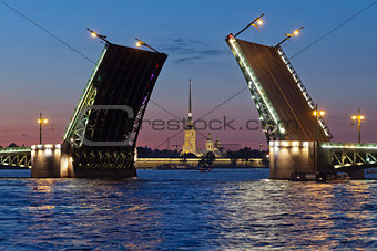 Peter and Paul Fortress and open Palace Bridge