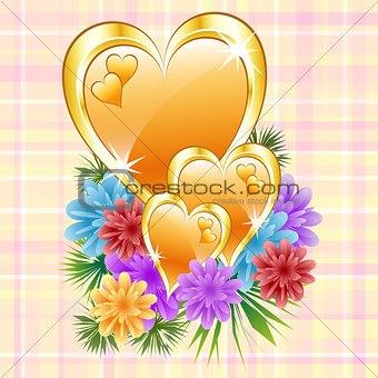 Gold hearts with flowers