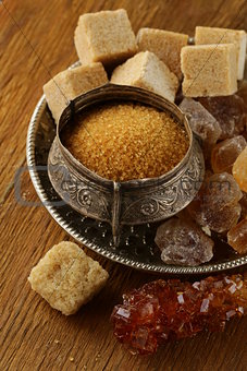 different types of brown sugar (refined, crystals, sand)