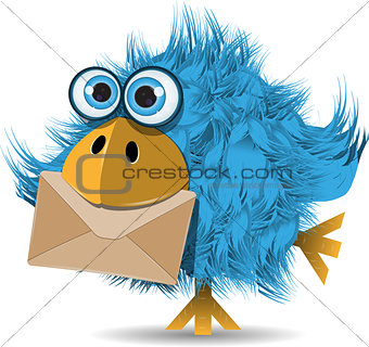 funny  blue bird with envelope