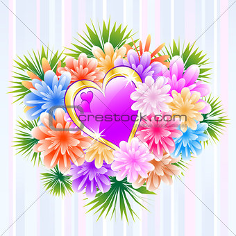 Flower Bouquet with Purple Love Heart