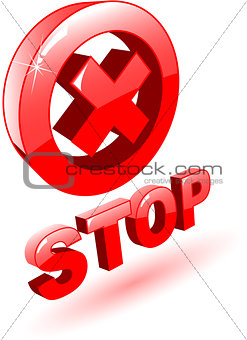 the 3d red vector stop symbol on white
