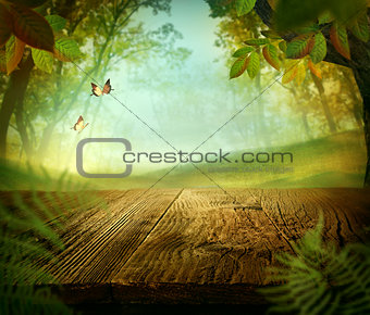 Spring design - Forest with wood table