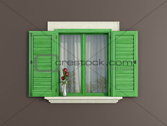 Green wooden window