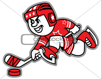 Ice hockey leading the puck. May be a logo and mascot team.
