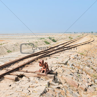 Old railway on Sambhar Salt Lake, India