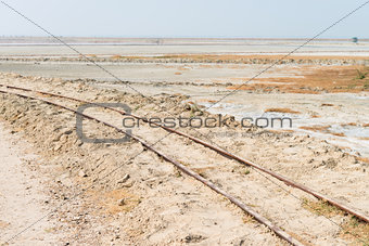 Old railway on Sambhar Salt Lake, India