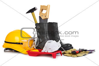 Repair accessories on white background