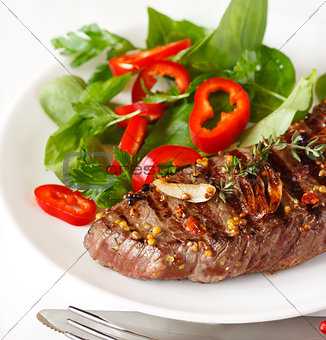 Grilled beef steak.