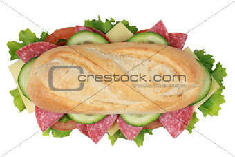 Top view of a sandwich with pepperoni