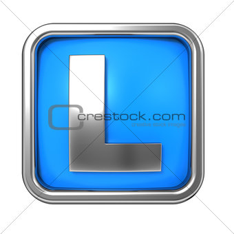 Silver Letter in Frame, on Blue Background.