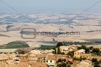 View of the Roofs and Landscape of a Small Town Montalcino in Tuscany