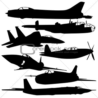 Collection of different combat aircraft silhouettes.  