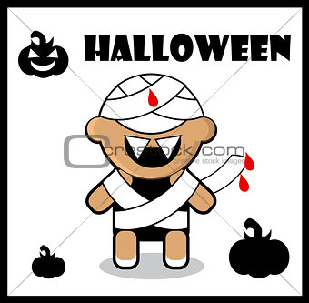 Halloween icon Zombie Mummy card poster background  Cute Hallowe