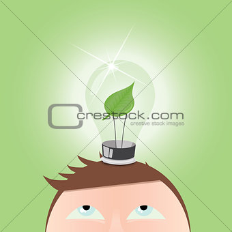 Green Idea Thinking Light Bulb