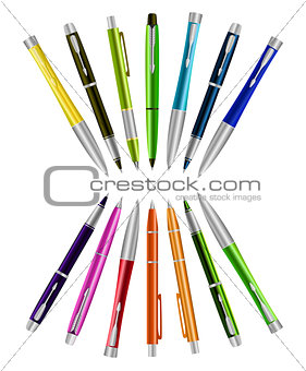 Vector illustration of set colorful pens