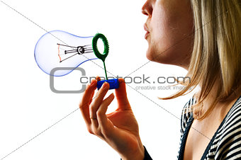 woman with soap lamp bulb bubble