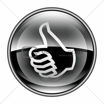 thumb up icon black, approval Hand Gesture, isolated on white ba