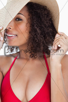 Smiling brunette woman lovely looking at the camera