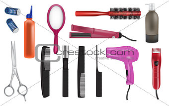 hairdresser realistic vector icons