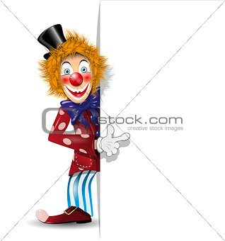 cheerful clown and white background