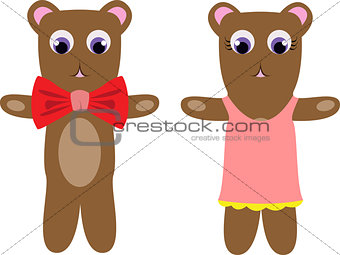 Dressed up cute cartoony looking teddy-bear couple