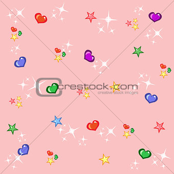 Pink shiny princess background with colourful stars and hearts