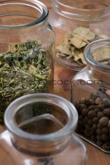 Jars with herbs