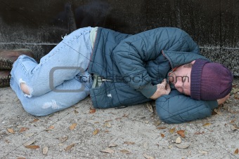 Homeless Man - Asleep By Dumpster