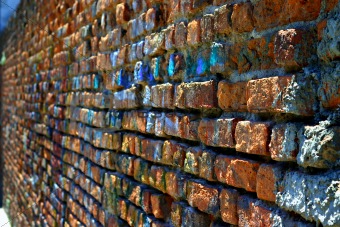 Rugged red brick wall