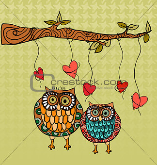 Owl love wedding card background