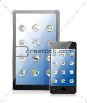 Tablet pc and smart phone with icons