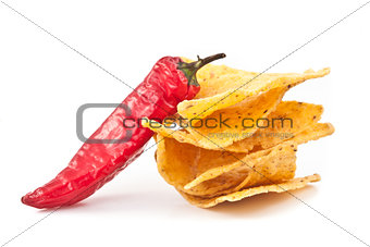 Pepper beside a small stack of crisps