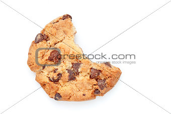 Close up of a cookie with a big part missing