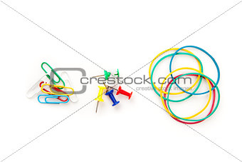 Stationery whose pushpins elastics paperclips